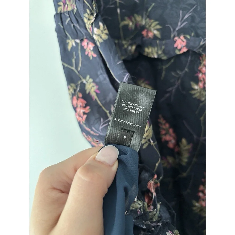 REBECCA TAYLOR Ivie Floral Ruffle Silk Blend Dress In Navy Combo Size 4‎